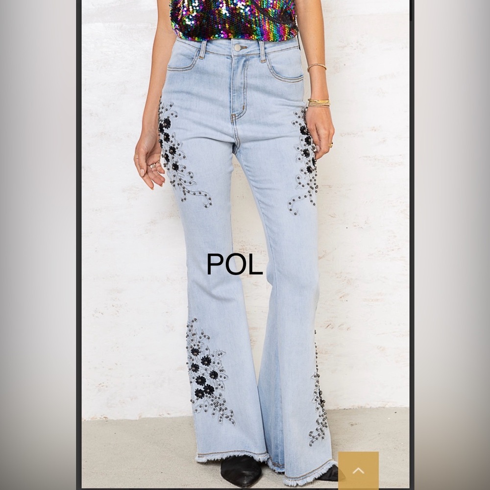 BP13-3🖤POL powerful  Light Blue Embellished Jeans w/black pattern sure2amaze! - Picture 2 of 8